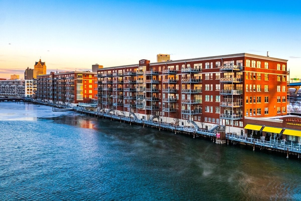 Condo building on the Riverwalk in Milwaukee's Historic Third Ward